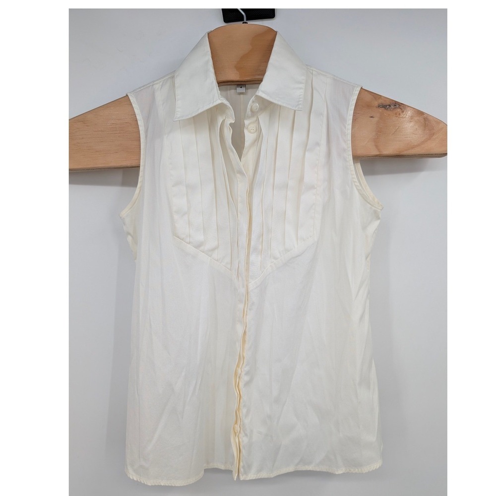Armani Collezioni Women Sleeveless Pleated Button Front Blouse White Sz 4 Cotton
